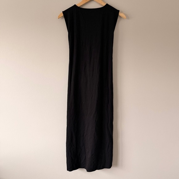 EILEEN FISHER Black‎ Sleeveless Midi Dress with Tie Waist S/P - Picture 2 of 5